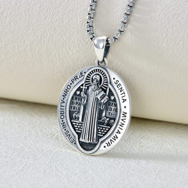 925 Sterling Silver Saint Benedict Necklace-3