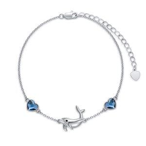 925 Sterling Silver Adjustable Dolphins Anklet Bracelet-0