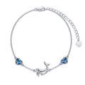wholesale 925 Sterling Silver Dolphin & Heart Charm Ankle Anklet with Blue Crystals for Women-0-0