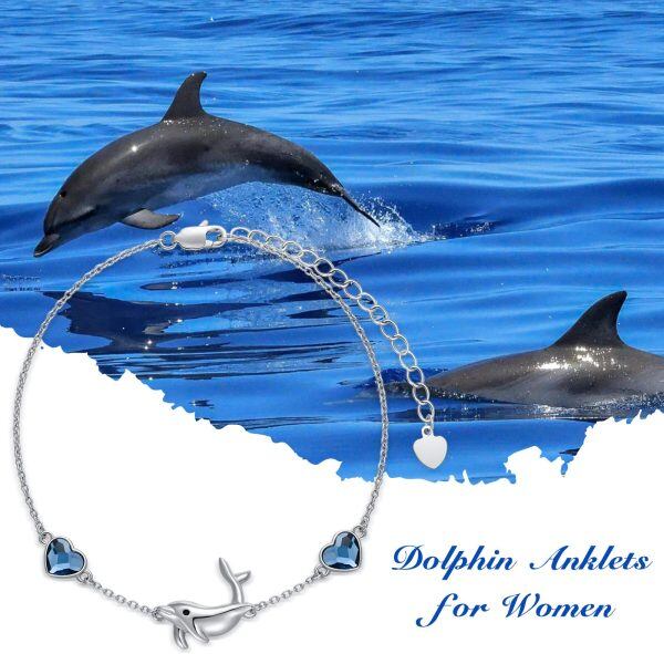 925 Sterling Silver Adjustable Dolphins Anklet Bracelet-1