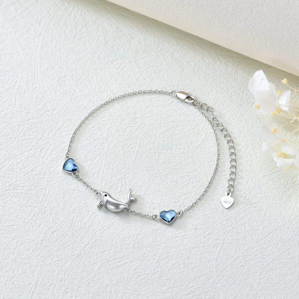 925 Sterling Silver Adjustable Dolphins Anklet Bracelet-3