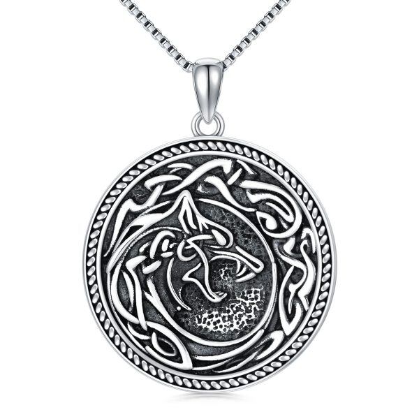 925 Sterling Silver Celtic Knot Wolf Necklace-0