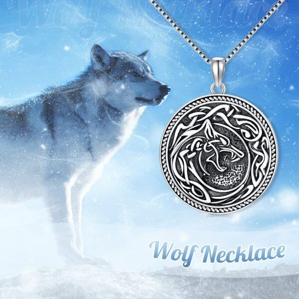 925 Sterling Silver Celtic Knot Wolf Necklace-1