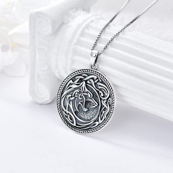 925 Sterling Silver Celtic Knot Wolf Necklace-3