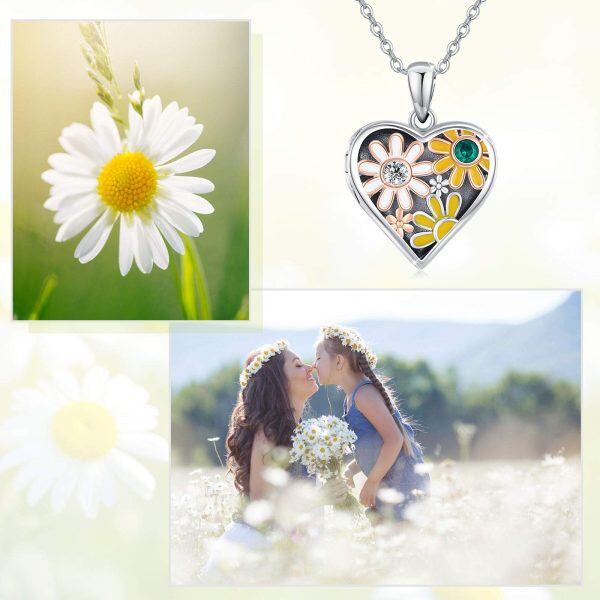 Sterling Silver Daisy Locket Necklace-3