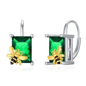 925 Sterling Silver Bee Green Drop Earring-0