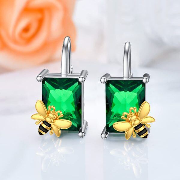 925 Sterling Silver Bee Green Drop Earring-2