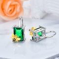 wholesale 925 Sterling Silver Square Emerald Green Stone Honeybee Studs for Women-0-3