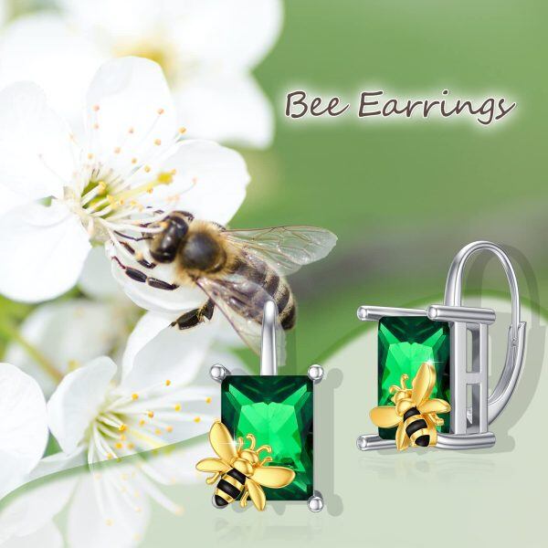 925 Sterling Silver Bee Green Drop Earring-5