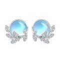 wholesale 925 Sterling Silver Blue Moonstone Leaves Stud Earrings for Women-0-0