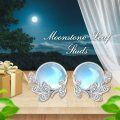 wholesale 925 Sterling Silver Blue Moonstone Leaves Stud Earrings for Women-0-5