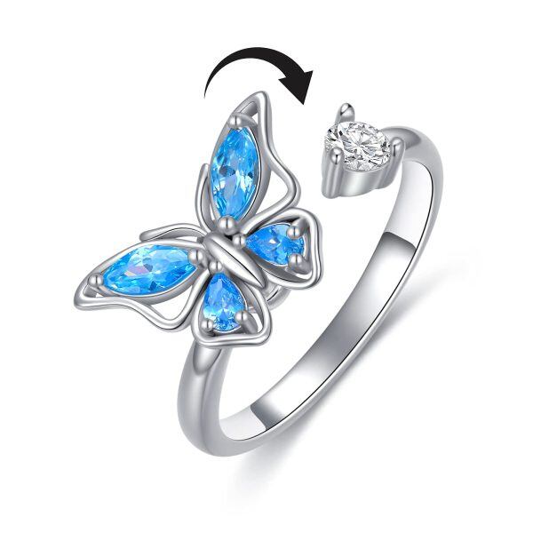 925 Sterling Silver Relieving Anxiety Stress Butterfly Adjustable Spinner Ring-0