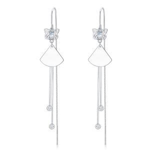 925 Sterling Silver Butterfly Tassel Threader Drop Dangle Earrings-0