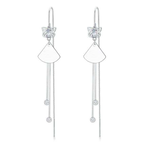 925 Sterling Silver Butterfly Tassel Threader Drop Dangle Earrings-0