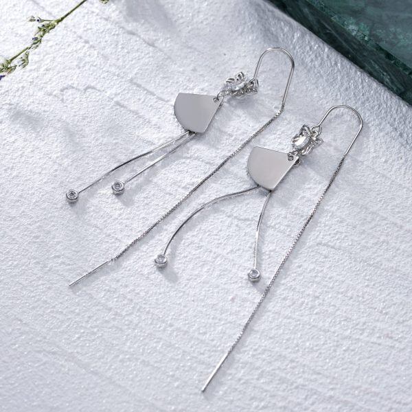 925 Sterling Silver Butterfly Tassel Threader Drop Dangle Earrings-2