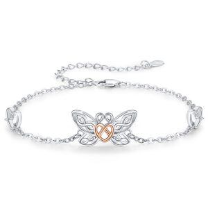 Sterling Silver Heart Butterfly Bracelets-0