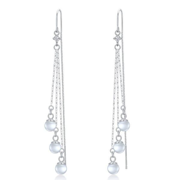 925 Sterling Silver Tassel Threader Danlge Drop Earrings -0