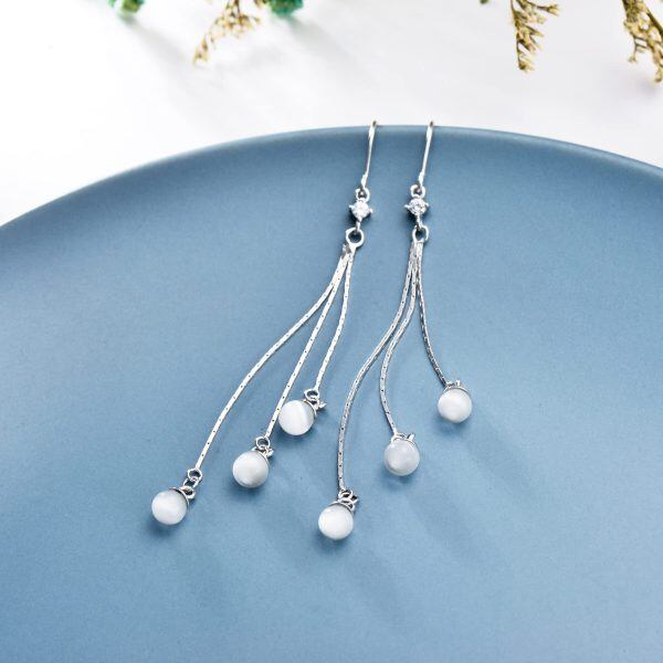 925 Sterling Silver Tassel Threader Danlge Drop Earrings -1