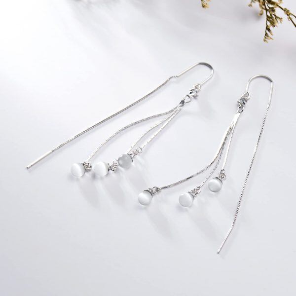 925 Sterling Silver Tassel Threader Danlge Drop Earrings -2