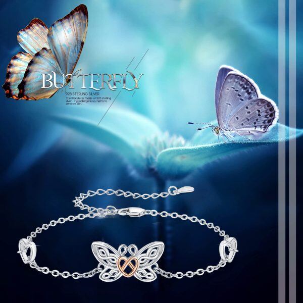 Sterling Silver Heart Butterfly Bracelets-4