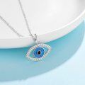 wholesale 925 Sterling Silver Blue Opal Evil Eye CZ Pendant Necklace for Women-0-3
