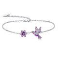 wholesale 925 Sterling Silver Purple Enamel Flower & Hummingbird Charm Bracelet for Women-0-0