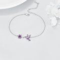 wholesale 925 Sterling Silver Purple Enamel Flower & Hummingbird Charm Bracelet for Women-0-2