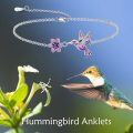 wholesale 925 Sterling Silver Purple Enamel Flower & Hummingbird Charm Bracelet for Women-0-5