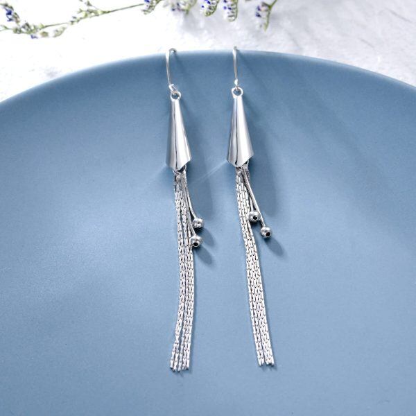 Sterling Silver Star Tassel Chain Earrings -4