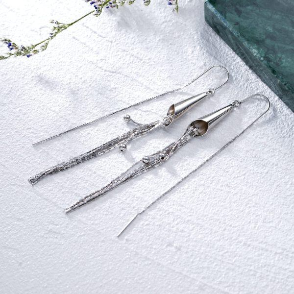 Sterling Silver Star Tassel Chain Earrings -5