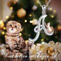 wholesale 925 Sterling Silver Letter A Cat Pendant Necklace for Women Gifts-0-5