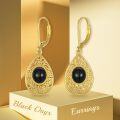 wholesale 925 Sterling Silver Gold Plated Onyx Teardrop Filigree Leverback Drop Earrings for Women Gift Ideas-0-5