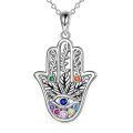 wholesale 925 Sterling Silver Multicolor Crystal Evil Eye Hamsa Hand Pendant Necklace for Women-0-0