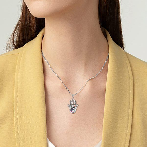 925 Sterling Silver Hand of Fatima Necklace-1