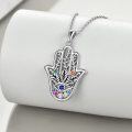 wholesale 925 Sterling Silver Multicolor Crystal Evil Eye Hamsa Hand Pendant Necklace for Women-0-3