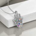 wholesale 925 Sterling Silver Multicolor Crystal Evil Eye Hamsa Hand Pendant Necklace for Women-0-4