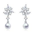 wholesale 925 Sterling Silver Flower Design with Pearls and Cubic Zirconia Drop Earrings for Women-0-0