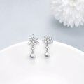 wholesale 925 Sterling Silver Flower Design with Pearls and Cubic Zirconia Drop Earrings for Women-0-2