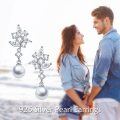 wholesale 925 Sterling Silver Flower Design with Pearls and Cubic Zirconia Drop Earrings for Women-0-5