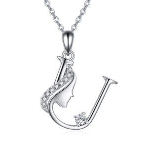 Sterling Silver Initial Letter Pendant Necklace -0