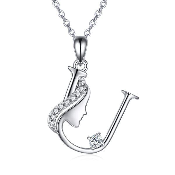 Sterling Silver Initial Letter Pendant Necklace -0