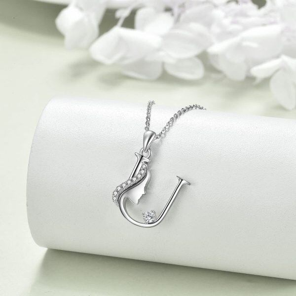 Sterling Silver Initial Letter Pendant Necklace -2