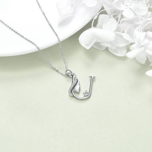 Sterling Silver Initial Letter Pendant Necklace -3