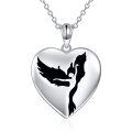 wholesale 925 Sterling Silver Heart-Shaped Pendant with Black Enamel Phoenix Design Necklace for Women-0-0