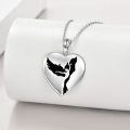wholesale 925 Sterling Silver Heart-Shaped Pendant with Black Enamel Phoenix Design Necklace for Women-0-1