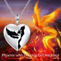 wholesale 925 Sterling Silver Heart-Shaped Pendant with Black Enamel Phoenix Design Necklace for Women-0-4