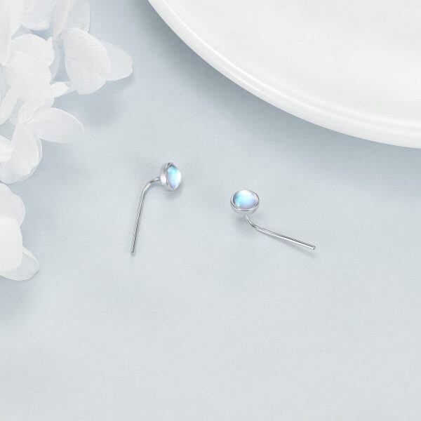 Sterling Silver Pull Through Moonstone Stud Earrings-2