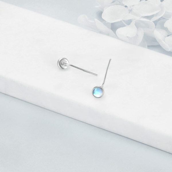 Sterling Silver Pull Through Moonstone Stud Earrings-3