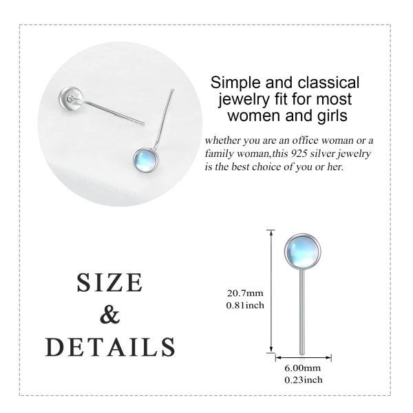 Sterling Silver Pull Through Moonstone Stud Earrings-4