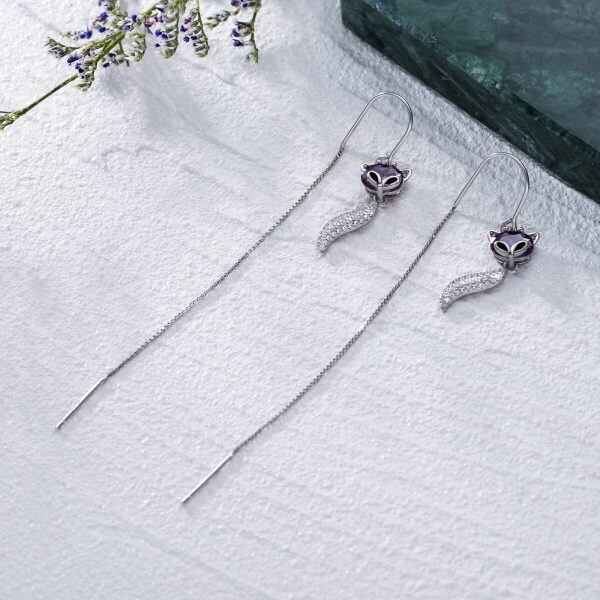 Sterling Silver Long Dangling Earrings-4